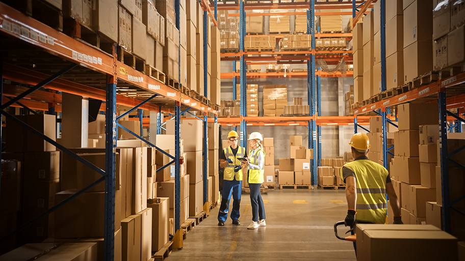 A group of workers in a warehouse