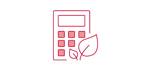  A calculator with a leaf symbol on the bottom right.